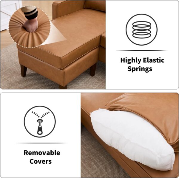 Diagram of HAOMARKETS Faux Leather L-Shaped Sofa, highlighting its parts and various usage options.
