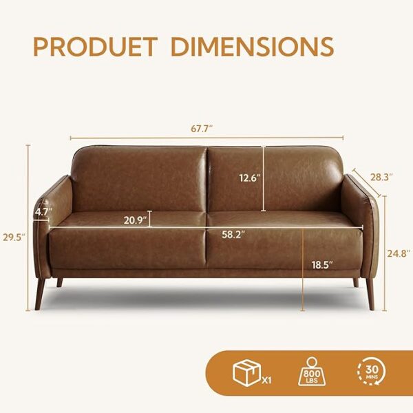 Atopston 67 Caramel Faux Leather Loveseat Sofa image 2