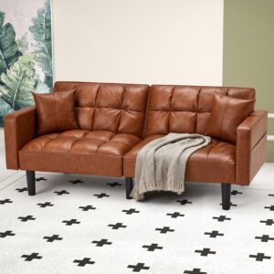 ECOTOUGE Faux Leather Futon Couch