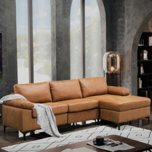 HOOOWOOO Faux Suede Leather L Shaped Couch