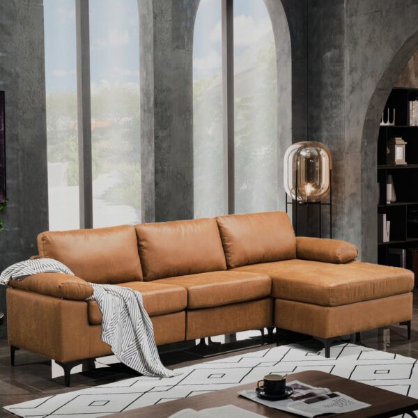 HOOOWOOO Faux Suede Leather L Shaped Couch