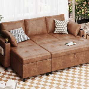 Leather Sleeper Sofa Couch with Pullout Bed