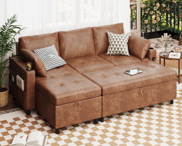 Leather Sleeper Sofa Couch with Pullout Bed