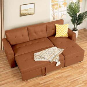 Naomi Home Jenny Sectional Sofa Sleeper – Caramel Air Leather