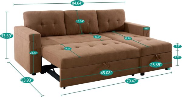 Naomi Home Jenny Sectional Sofa Sleeper – Caramel Air Leather image 2