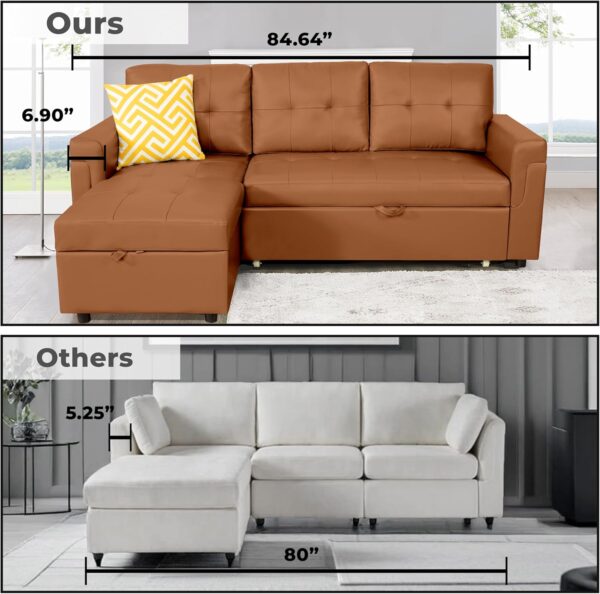 Naomi Home Jenny Sectional Sofa Sleeper – Caramel Air Leather image 3