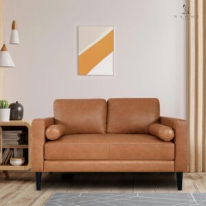 Naomi Home Mid-Century Top Grain Genuine Leather Loveseat