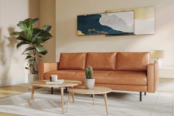 Valencia Varese 90 Cognac Tan Brown 3 Seater Full Leather Sofa